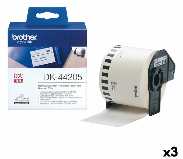 Printer Labels Brother DK-44205 62 mm x 30,48 m Black/White (3 Units)