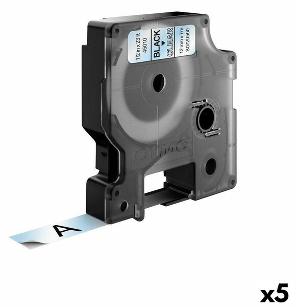 Laminated Tape for Labelling Machines Dymo D1 45010 12 mm LabelManager™ Transparent Black (5 Units)