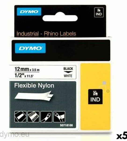 Laminated Tape for Labelling Machines Rhino Dymo ID1-12 12 x 3,5 mm Black White Self-adhesives (5 Units)