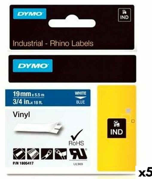 Laminated Tape for Labelling Machines Dymo Rhino 19 mm x 5,5 m Blue White Stick (5 Units)