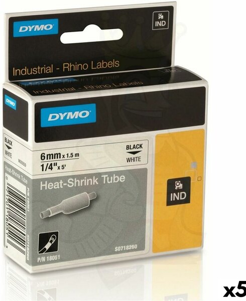 Laminated Tape for Labelling Machines Rhino Dymo ID1-6 White Black 6 x 1,5 mm (5 Units)