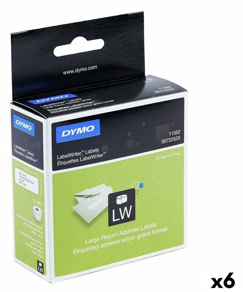 Printer Labels Dymo 500 Pieces 25 x 54 mm White Black (6 Units)