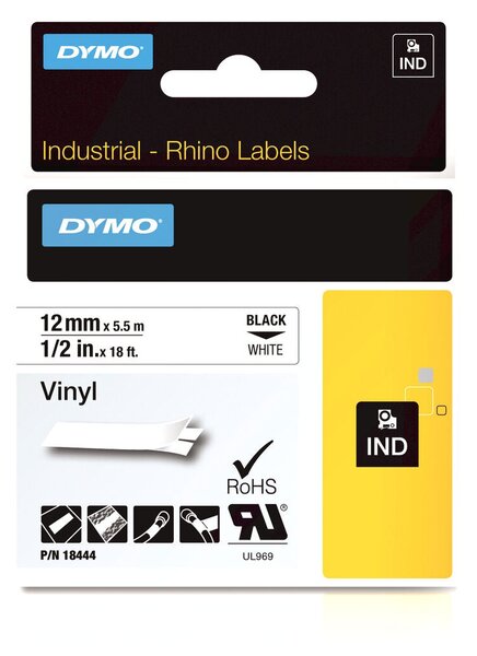 Laminated Tape for Labelling Machines Dymo 18444 White Black/White 12 mm