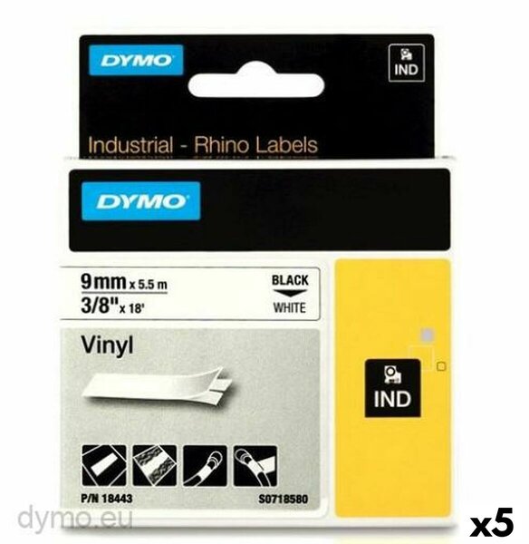 Laminated Tape for Labelling Machines Rhino Dymo ID1-9 White Black 9 x 5,5 mm Stick (5 Units)