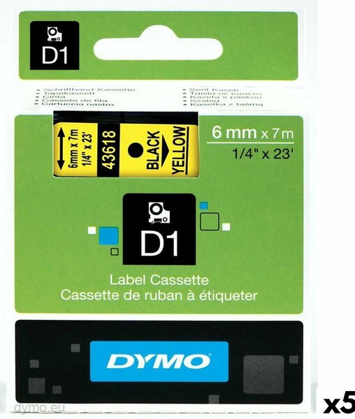 Laminated Tape for Labelling Machines Dymo D1 43618 6 mm LabelManager™ Yellow (5 Units)