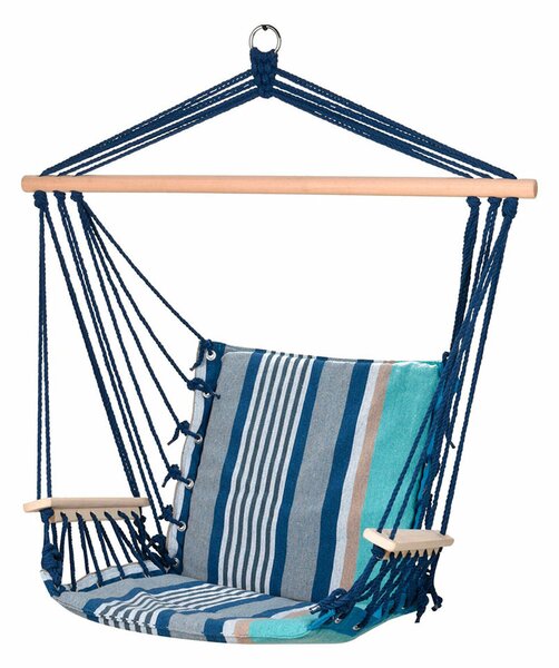 Swing Blue Wood Cotton With armrests Striped 53 x 100 cm