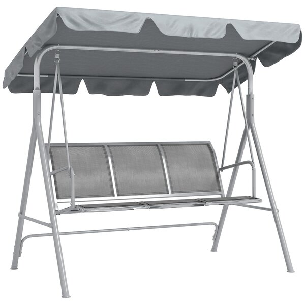 Outsunny Metal Garden Swing Chair, 3-Seater Swing Seat, Patio Hammock Bench Canopy Lounger, Light Grey