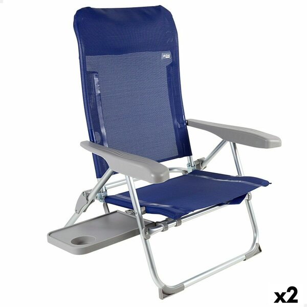 Beach Chair Aktive Slim Foldable Navy Blue 47 x 89 x 57 cm (2 Units)