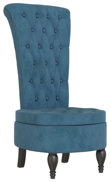 High Back Chair Blue Velvet Button Design