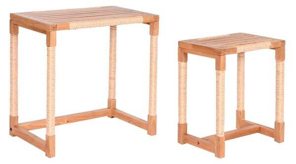 Set of 2 tables Home ESPRIT Natural Rope Fir 58 x 38 x 60 cm