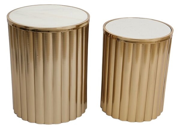 Tables set Romimex White Golden 2 Pieces