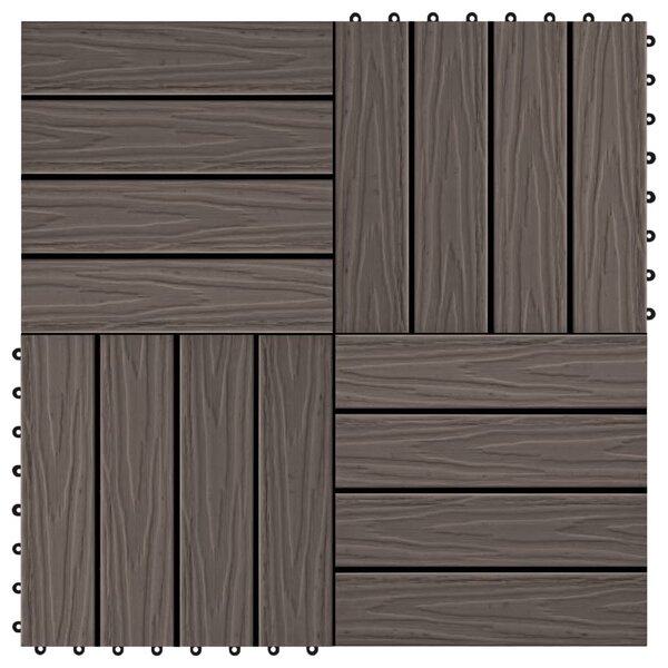 11 pcs Decking Tiles Deep Embossed WPC 30x30 cm 1 sqm Dark Brown