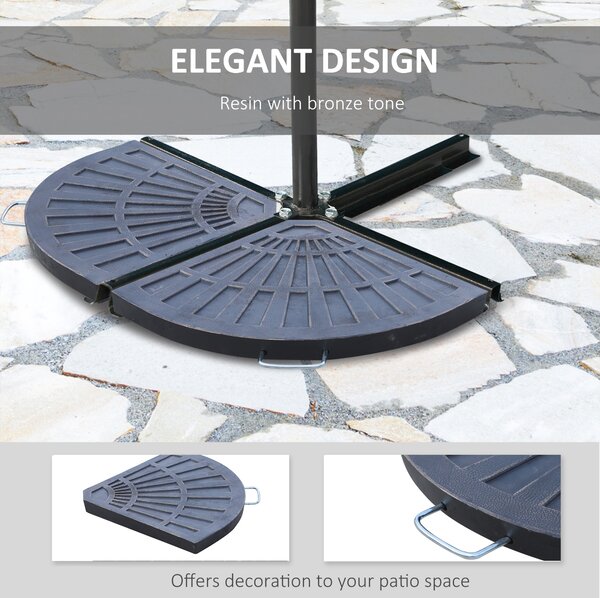 Outsunny 2pc Flabelliform Parasol Base Resin Umbrella Stand Weights for Cantilever Parasol with Handles, Bronze Aosom UK