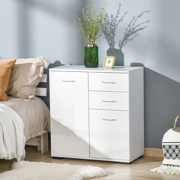 HOMCOM Modern Sideboard, High Gloss, Living room sideboard, 71x35x76 cm, Ample Storage Space, White Aosom UK