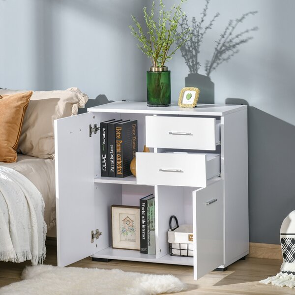 HOMCOM Modern Sideboard, High Gloss, Living room sideboard, 71x35x76 cm, Ample Storage Space, White Aosom UK
