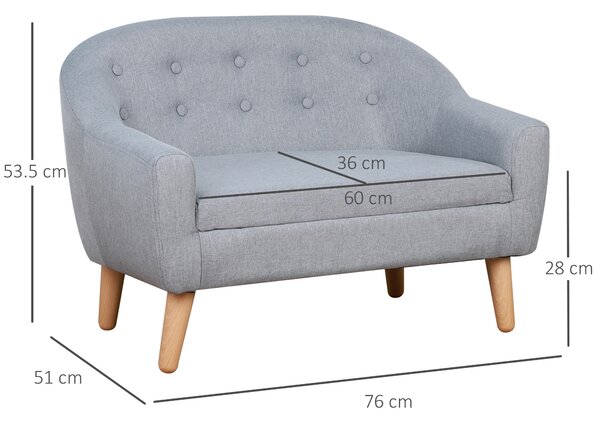 HOMCOM 2 Seater Toddler Chair Kids Mini Sofa Children Armchair Seating Chair Bedroom Playroom Furniture Wood Frame Grey Aosom UK