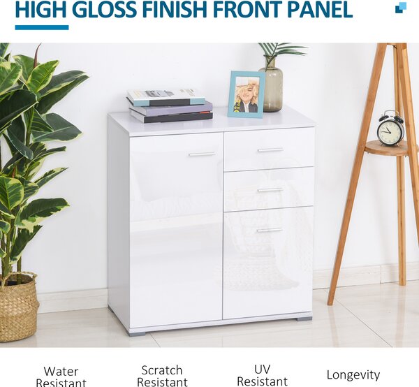 HOMCOM Modern Sideboard, High Gloss, Living room sideboard, 71x35x76 cm, Ample Storage Space, White Aosom UK