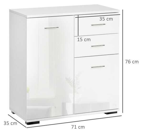 HOMCOM Modern Sideboard, High Gloss, Living room sideboard, 71x35x76 cm, Ample Storage Space, White Aosom UK