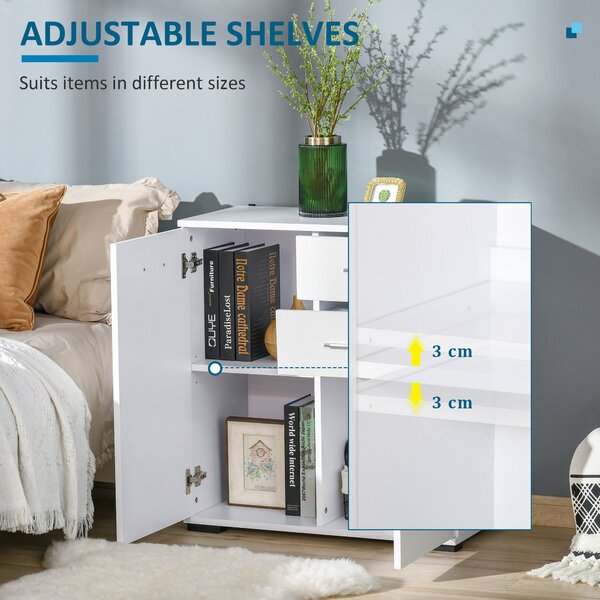 HOMCOM Modern Sideboard, High Gloss, Living room sideboard, 71x35x76 cm, Ample Storage Space, White Aosom UK