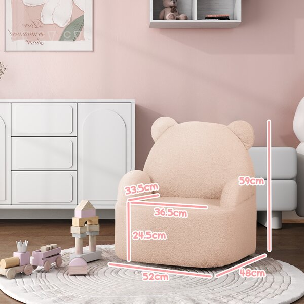 AIYAPLAY Kids Sofa Kids Armchair, Bear Shaped Toddler Chair for Bedroom Playroom Living Room, Aged 18 Months to 3 Years, Pink Aosom UK