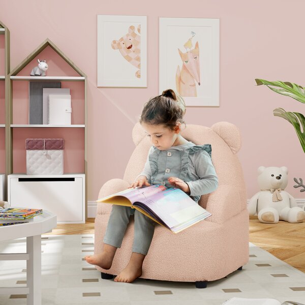 AIYAPLAY Kids Sofa Kids Armchair, Bear Shaped Toddler Chair for Bedroom Playroom Living Room, Aged 18 Months to 3 Years, Pink Aosom UK