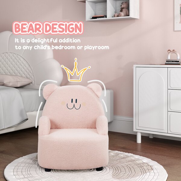 AIYAPLAY Kids Sofa Kids Armchair, Bear Shaped Toddler Chair for Bedroom Playroom Living Room, Aged 18 Months to 3 Years, Pink Aosom UK