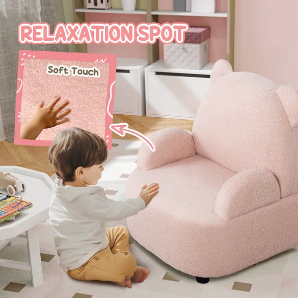 AIYAPLAY Kids Sofa Kids Armchair, Bear Shaped Toddler Chair for Bedroom Playroom Living Room, Aged 18 Months to 3 Years, Pink Aosom UK