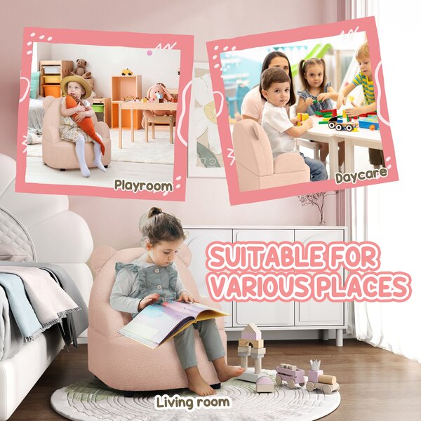 AIYAPLAY Kids Sofa Kids Armchair, Bear Shaped Toddler Chair for Bedroom Playroom Living Room, Aged 18 Months to 3 Years, Pink Aosom UK