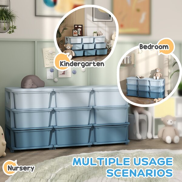 HOMCOM Kids Storage Unit, with Nine Drawers - Blue