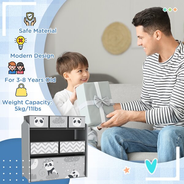 ZONEKIZ Kids Storage Unit, Toy Storage Organiser, with Six Fabric Bins, for Bedrooms, Playrooms, Nurseries - Grey Aosom UK