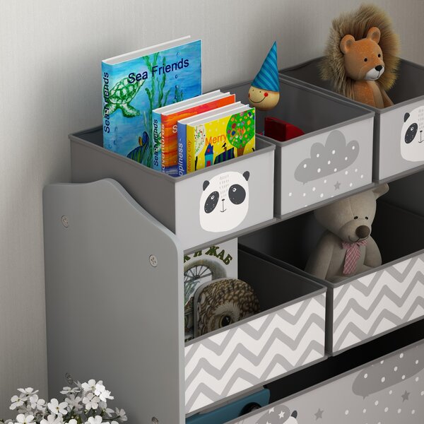 ZONEKIZ Kids Storage Unit, Toy Storage Organiser, with Six Fabric Bins, for Bedrooms, Playrooms, Nurseries - Grey Aosom UK