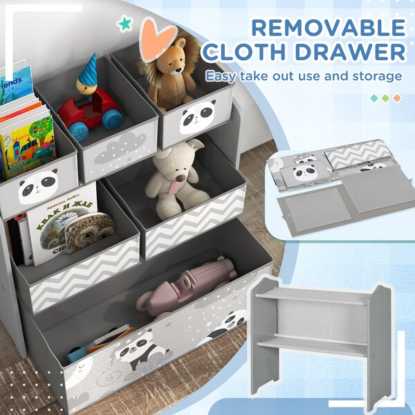 ZONEKIZ Kids Storage Unit, Toy Storage Organiser, with Six Fabric Bins, for Bedrooms, Playrooms, Nurseries - Grey Aosom UK