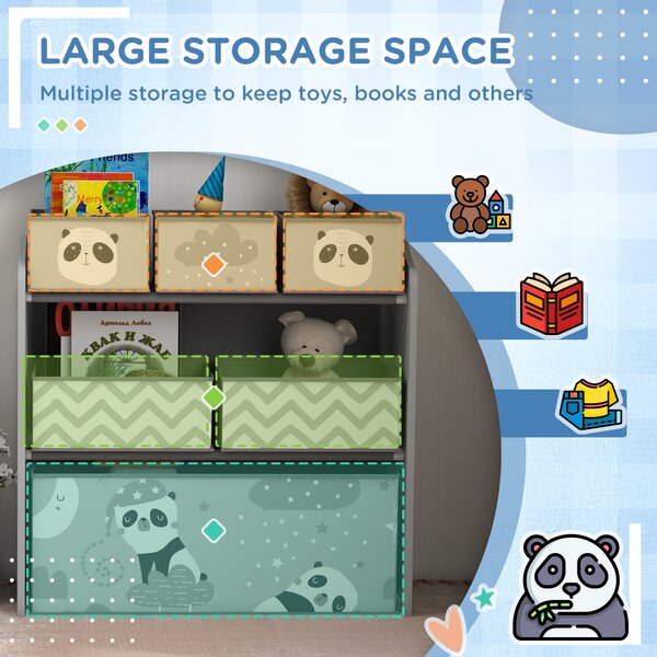 ZONEKIZ Kids Storage Unit, Toy Storage Organiser, with Six Fabric Bins, for Bedrooms, Playrooms, Nurseries - Grey Aosom UK