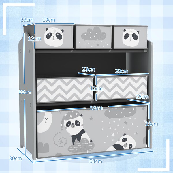 ZONEKIZ Kids Storage Unit, Toy Storage Organiser, with Six Fabric Bins, for Bedrooms, Playrooms, Nurseries - Grey Aosom UK