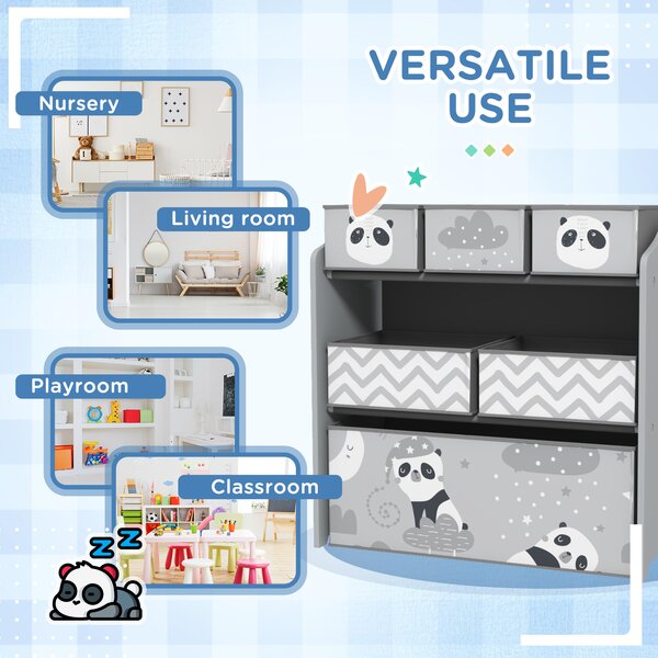 ZONEKIZ Kids Storage Unit, Toy Storage Organiser, with Six Fabric Bins, for Bedrooms, Playrooms, Nurseries - Grey Aosom UK