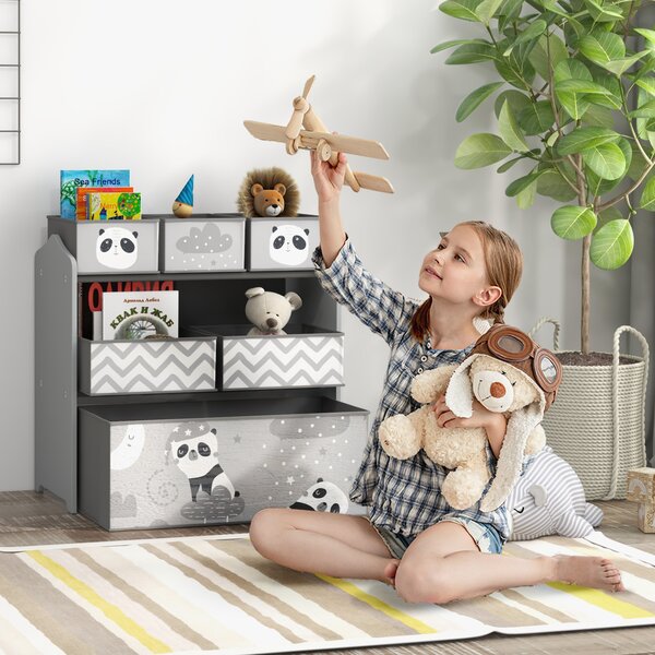 ZONEKIZ Kids Storage Unit, Toy Storage Organiser, with Six Fabric Bins, for Bedrooms, Playrooms, Nurseries - Grey Aosom UK