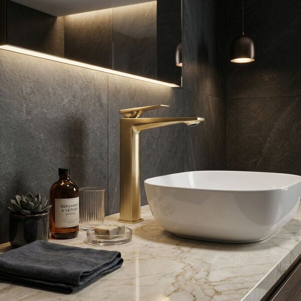 Bathroom faucet PREMIUM Rea Prime Brush Gold High