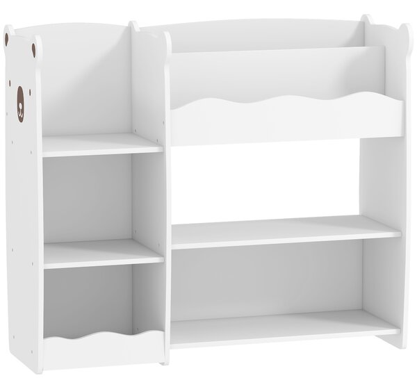 AIYAPLAY Kids Toy Storage Unit, Bear Design Kids Bookshelf and Toy Organiser, for Bedroom, Nursery, Playroom, White