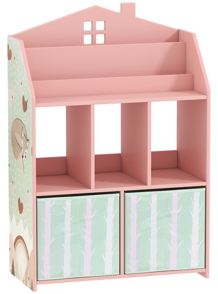 AIYAPLAY Kids Bookshelf with Storage, Toy Storage Unit with Book Display, Shelves and Fabric Drawers for Playroom Nursery, Pink
