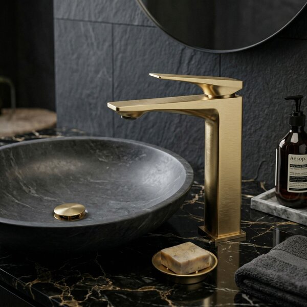 Bathroom faucet PREMIUM Rea Prime Brush Gold Low