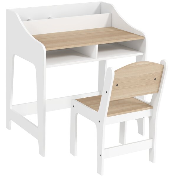 AIYAPLAY Kids Desk and Chair Set, Children Study Table with Storage and Shelves for Study Room, Gift for 3-8 Years, Natural