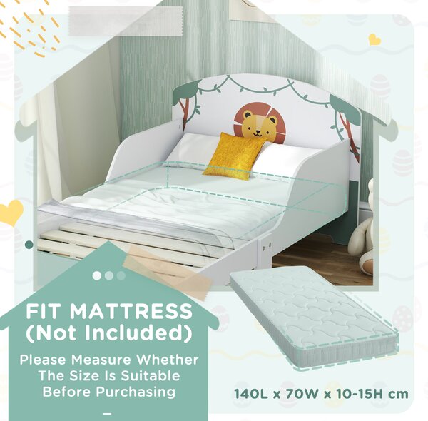 AIYAPLAY Toddler Bed with Storage, Guardrails, Lion Design, for Ages 3-8 Years, Fits 140 x 70cm Mattress, Green