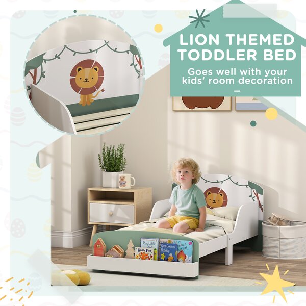 AIYAPLAY Toddler Bed with Storage, Guardrails, Lion Design, for Ages 3-8 Years, Fits 140 x 70cm Mattress, Green