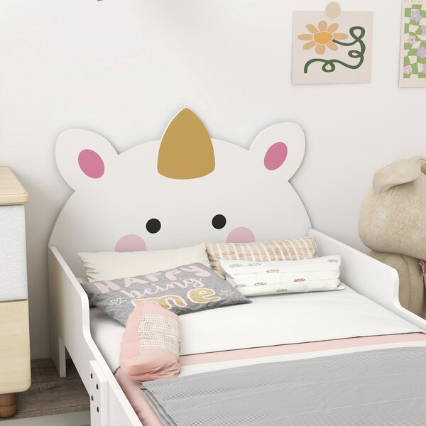 ZONEKIZ Unicorn Themed Children's Bedroom Set with Dressing Table, Mirror, Stool, and Toddler Bed Frame, 3-6 Years, Multicolour Aosom UK