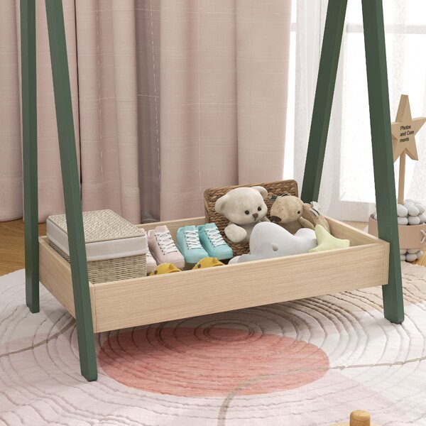 AIYAPLAY Kids Clothes Rail with 3Hangers, Bottom Storage Shelf for Girls, Boys, Nursery, Bedroom, Green Aosom UK