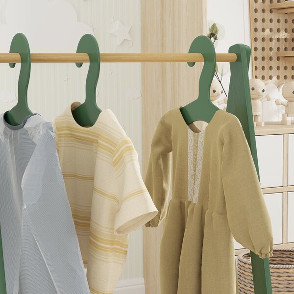 AIYAPLAY Kids Clothes Rail with 3Hangers, Bottom Storage Shelf for Girls, Boys, Nursery, Bedroom, Green Aosom UK