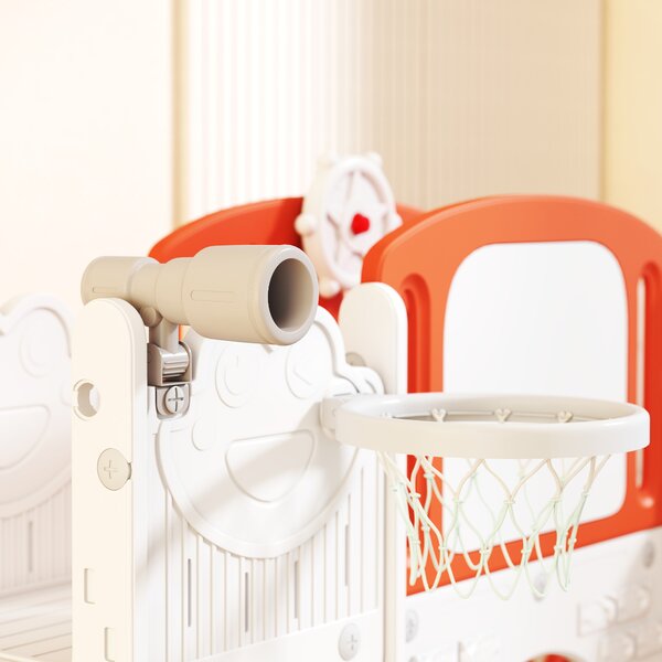 AIYAPLAY 7 in 1 Toddler Slide Set with Basketball Hoop, Climbing Frame, Telescope, Drawing Board, Storage Box, Orange