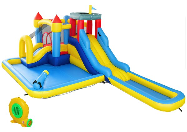 AIYAPLAY Inflatable Bouncy Castle, Kids Water Bounce House 6 in 1 with 550W Blower, 2 Slides for Garden, Party, Outdoor Indoor