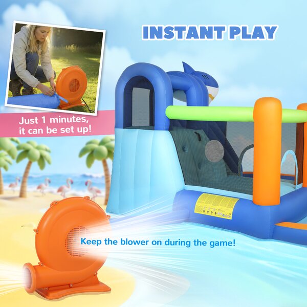 AIYAPLAY Inflatable Bouncy Castle for Kids, Sharks Theme Jumping Bounce House with Slide, Climbing Wall for Indoor Outdoor