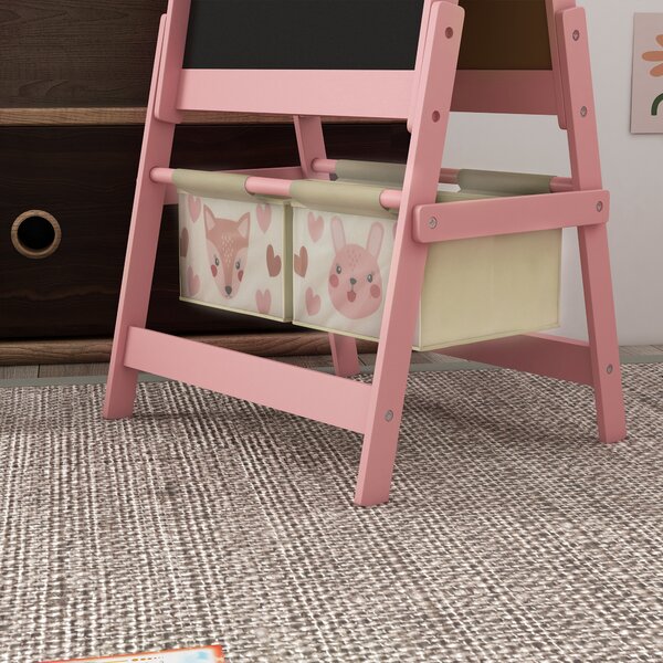 AIYAPLAY 3-in-1 Kids Easel with Paper Roll, Magnetic Whiteboard & Chalkboard, with Storage, Safe for Kids, Pink Aosom UK